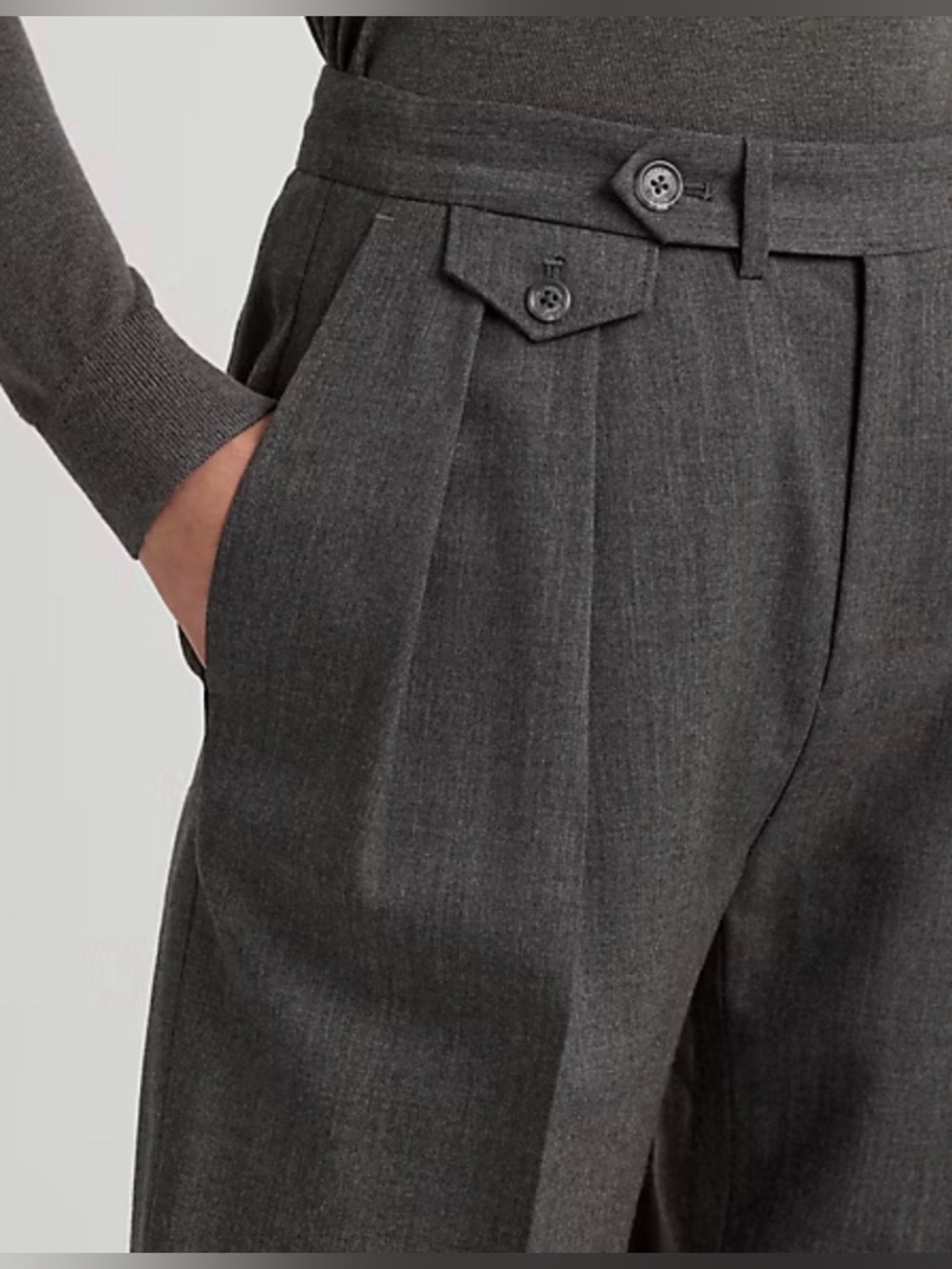 Guaranteed Authentic Lauren Ralph Lauren Grey Pltd Wool Twill Straight Pants, 6 - Picture 4 of 15